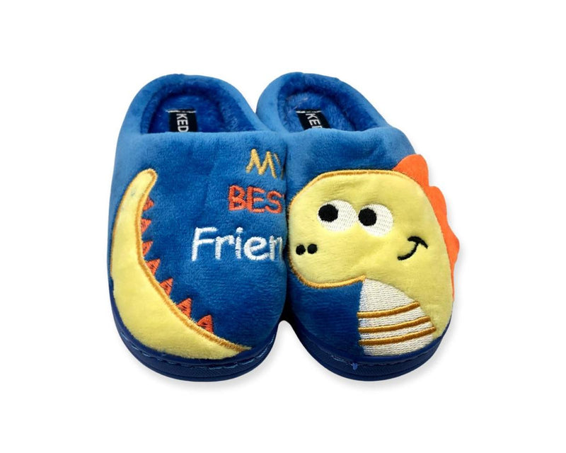 Boys Dinosaur Slippers (26-35) Blue