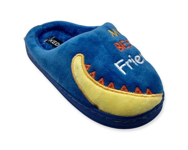 Boys Dinosaur Slippers (26-35) Blue