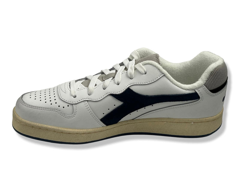 Diadora Men's Vintage Leather Sneakers with Blue Suede Logo