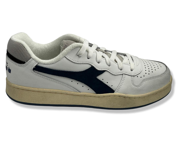 Diadora Men's Vintage Leather Sneakers with Blue Suede Logo