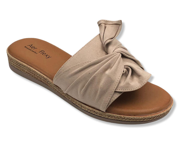 AeroFlexy 6201 Flower Women's Comfort Slide Sandals in Beige Color