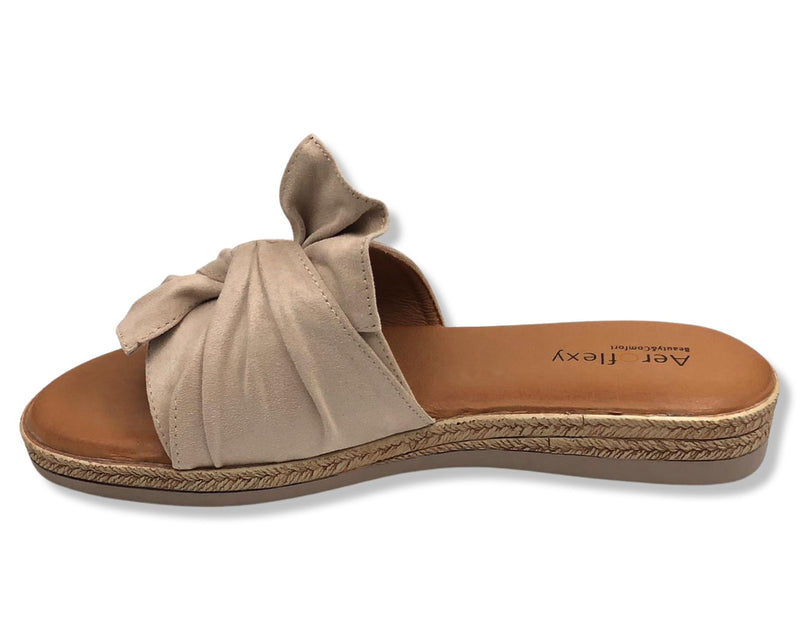AeroFlexy 6201 Flower Women's Comfort Slide Sandals in Beige Color