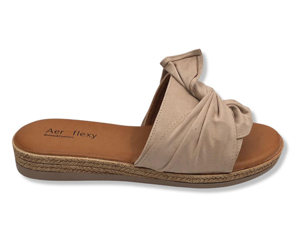 AeroFlexy 6201 Flower Women's Comfort Slide Sandals in Beige Color